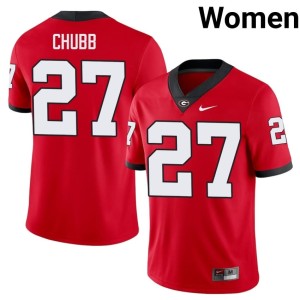 #27 Red NCAA University of Georgia Nick Chubb Women Jerseys 713868-608
